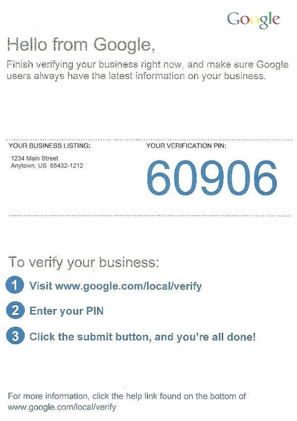 Google verification mail