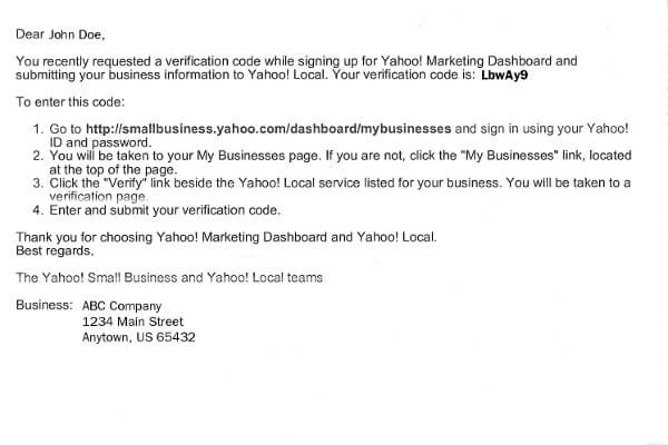 Yahoo verification mail